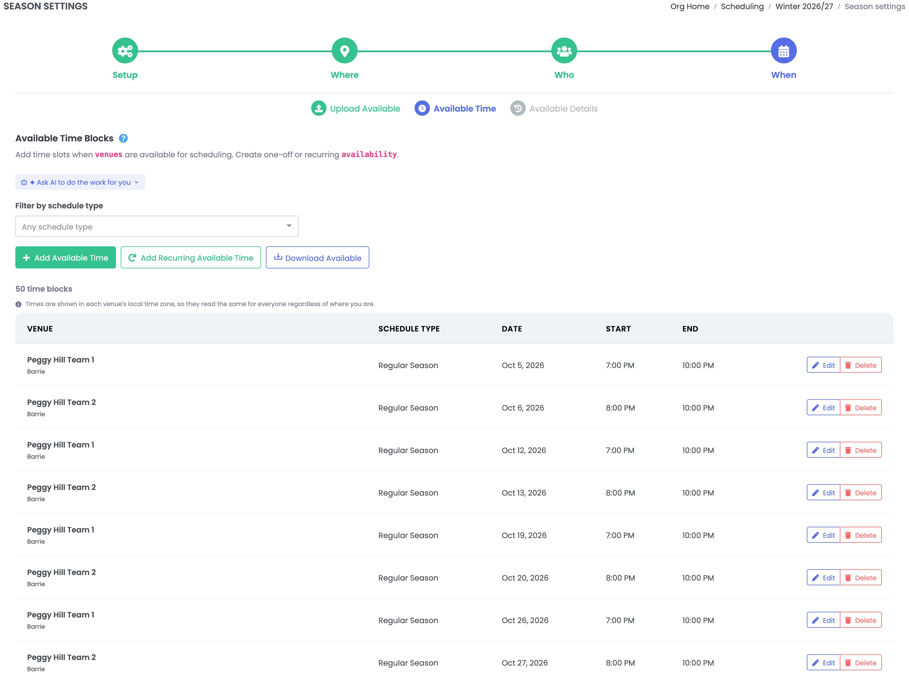 SportsPlanr scheduling constraints and complexity management