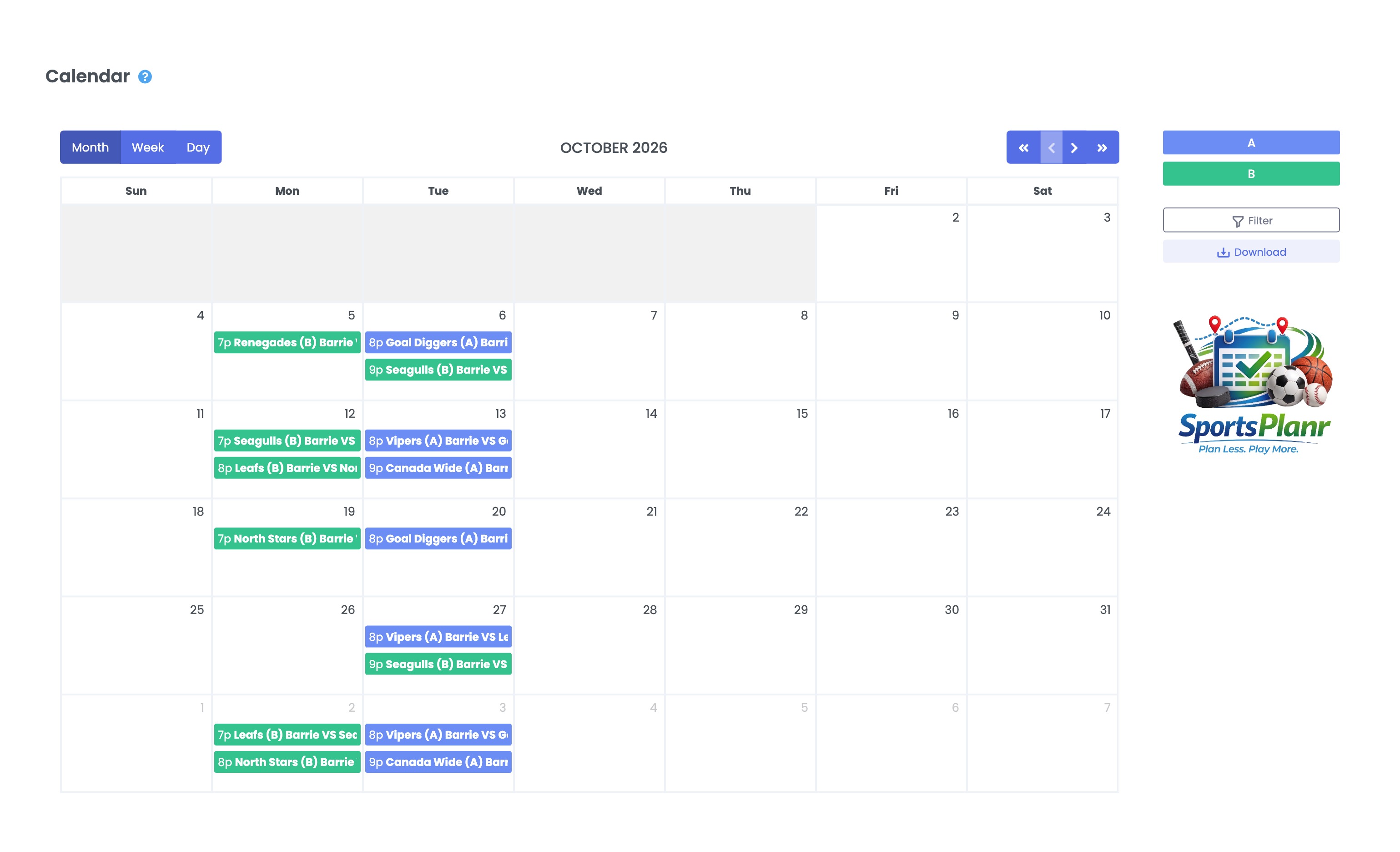 SportsPlanr schedule generation interface