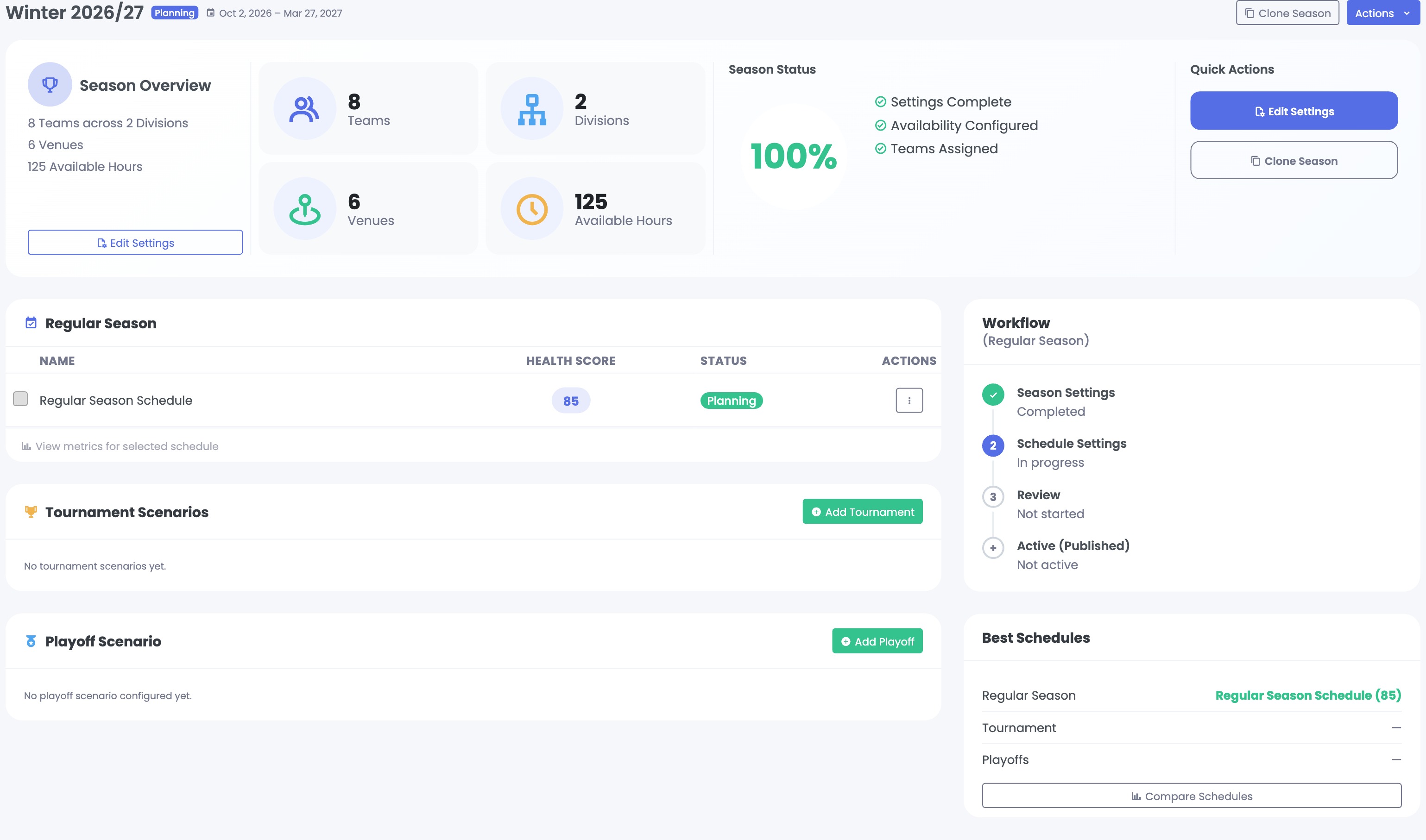 SportsPlanr features overview interface